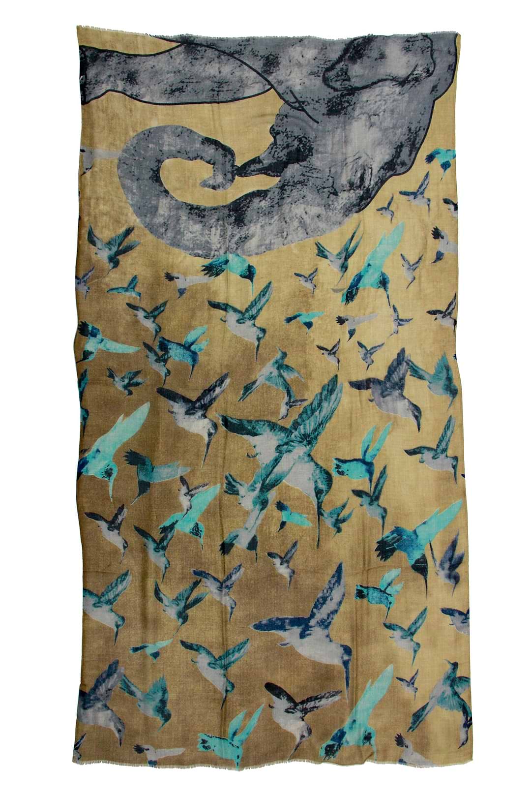 Hummingbird Printed Scarf -  Lemon Chiffon