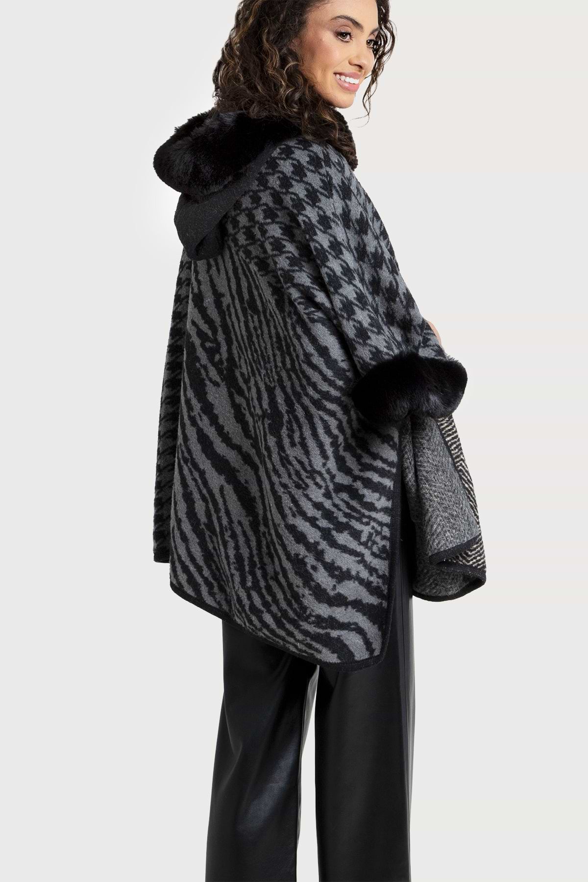 Faux Fur Kimono Multi Patterned