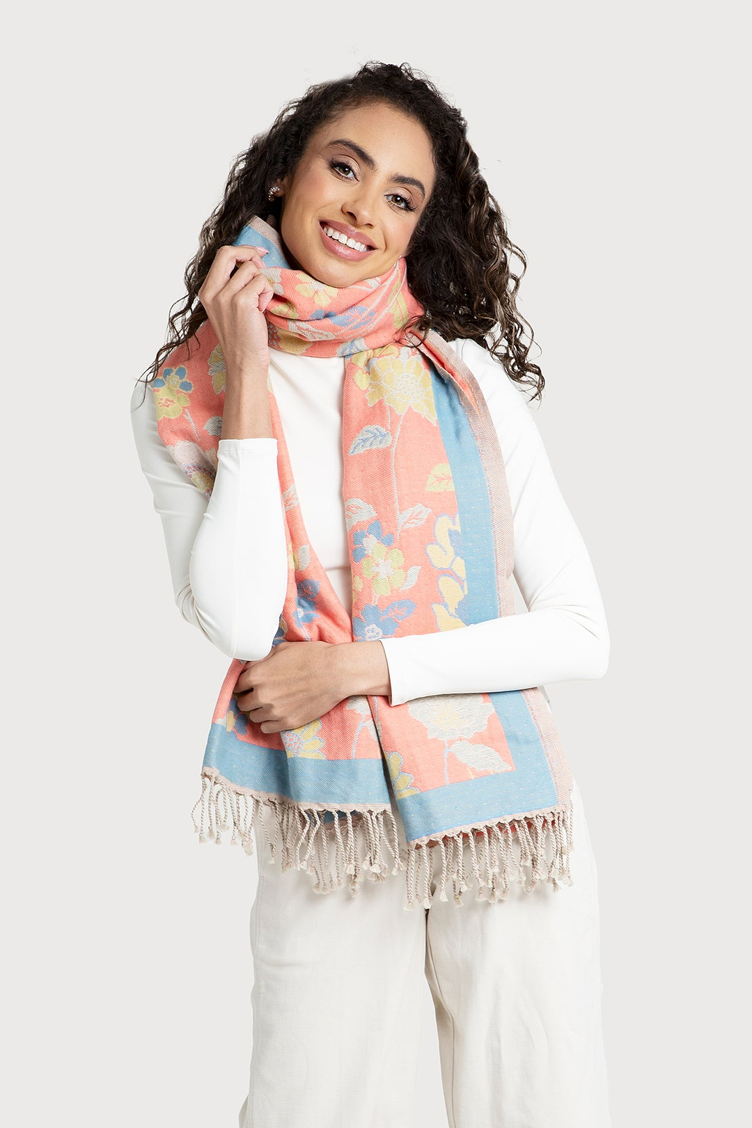 Fiore Pastel Reversible Scarf - Aqua