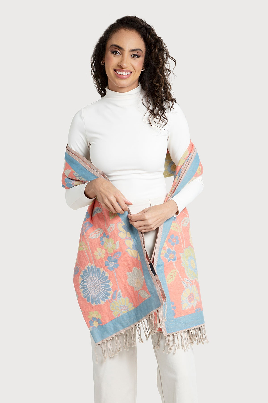 Fiore Pastel Reversible Scarf - Aqua