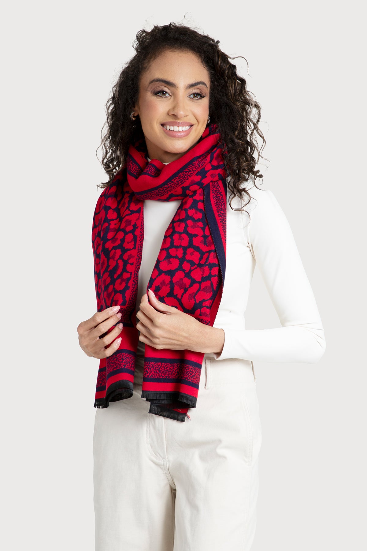 Reversible Leopard Pattern Scarf - Crimson