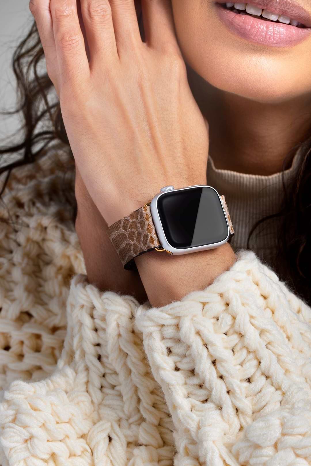 Snakeprint Embossed Leather Apple Watch Band Sienna