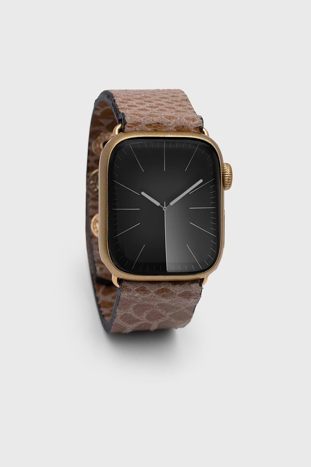 Snakeprint Embossed Leather Apple Watch Band Sienna