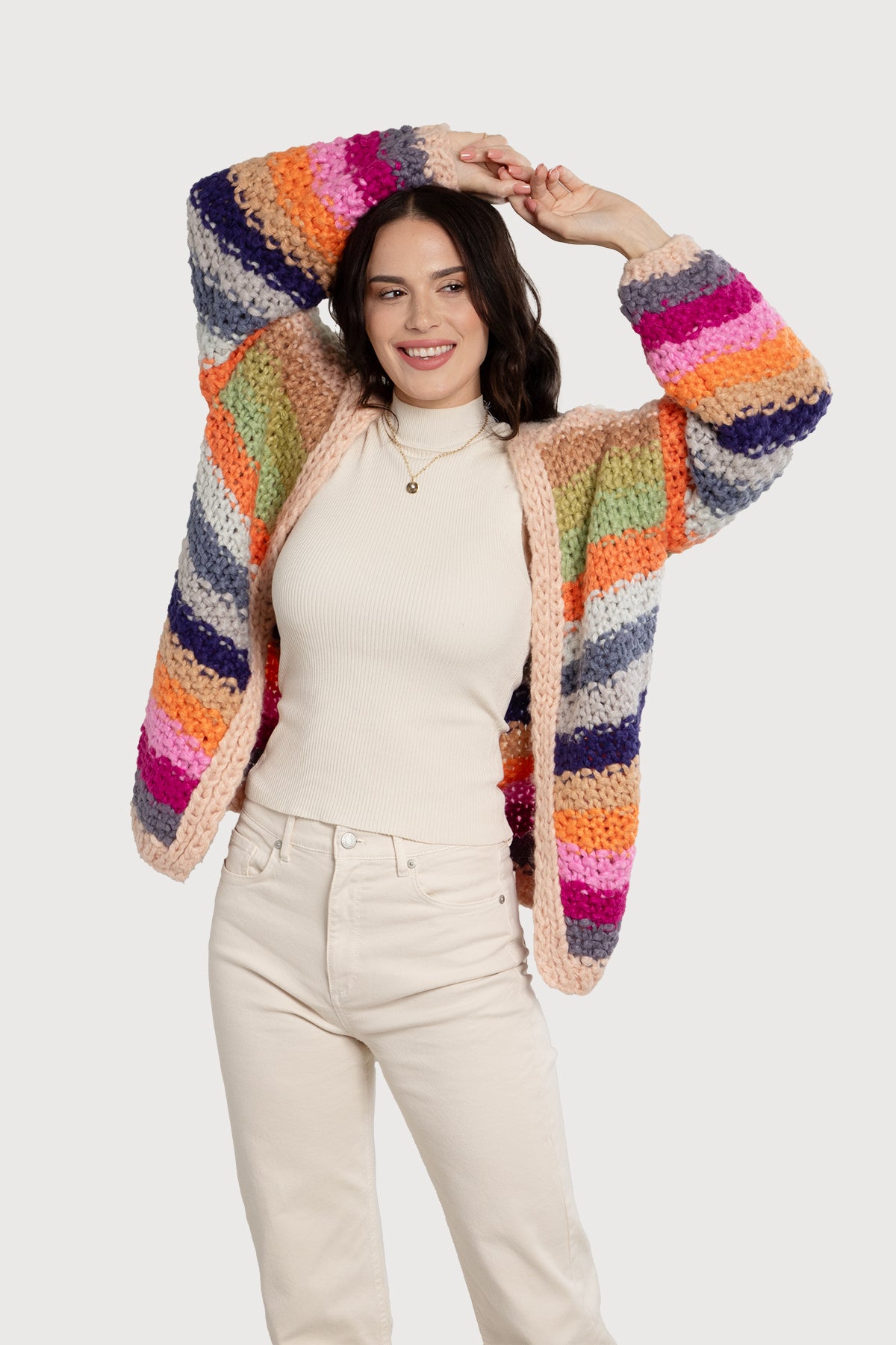Rainbow Knitted Cardigan - Light Multi
