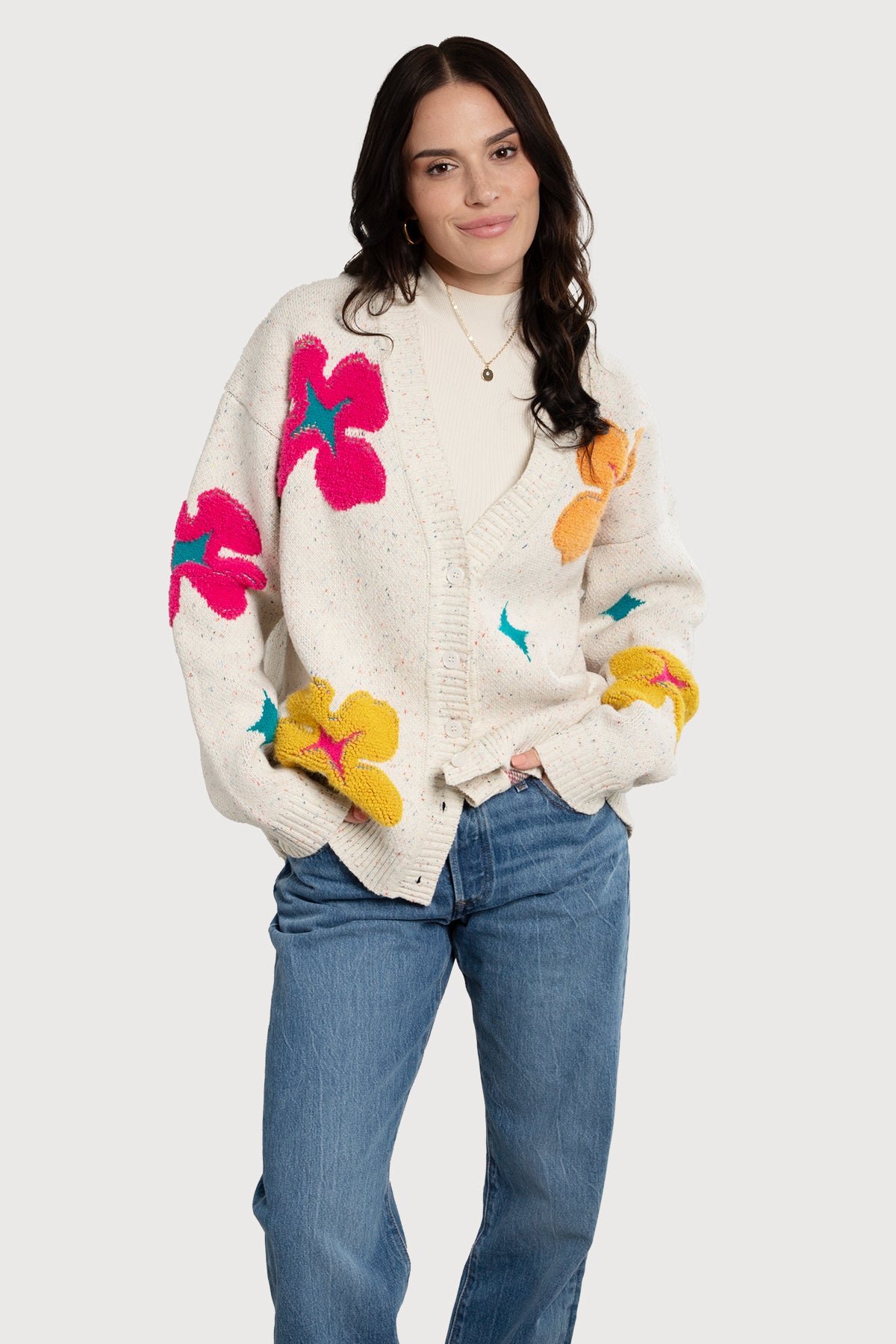 Floral Cardigan Button Up - Ivory