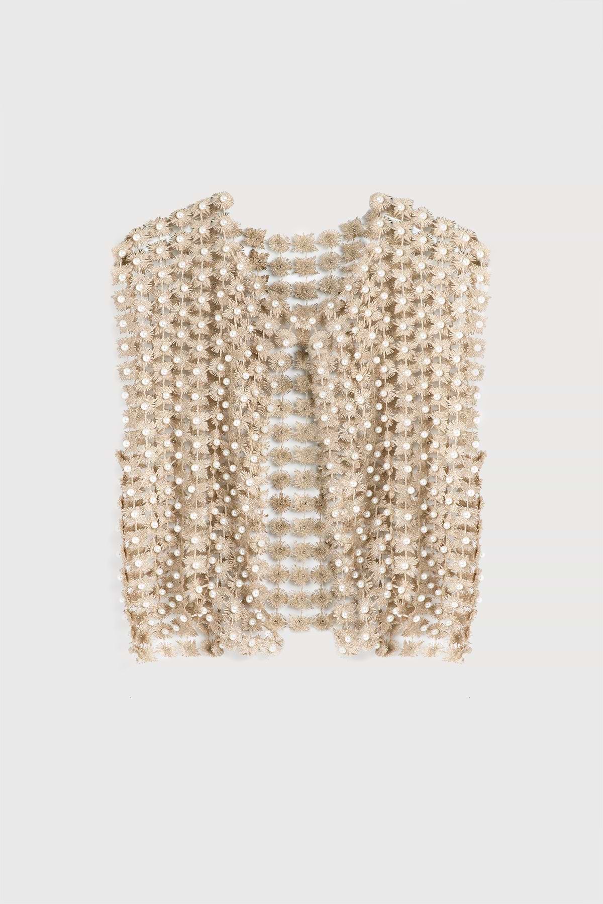 Floral Shell Pearl Capelet - Linen