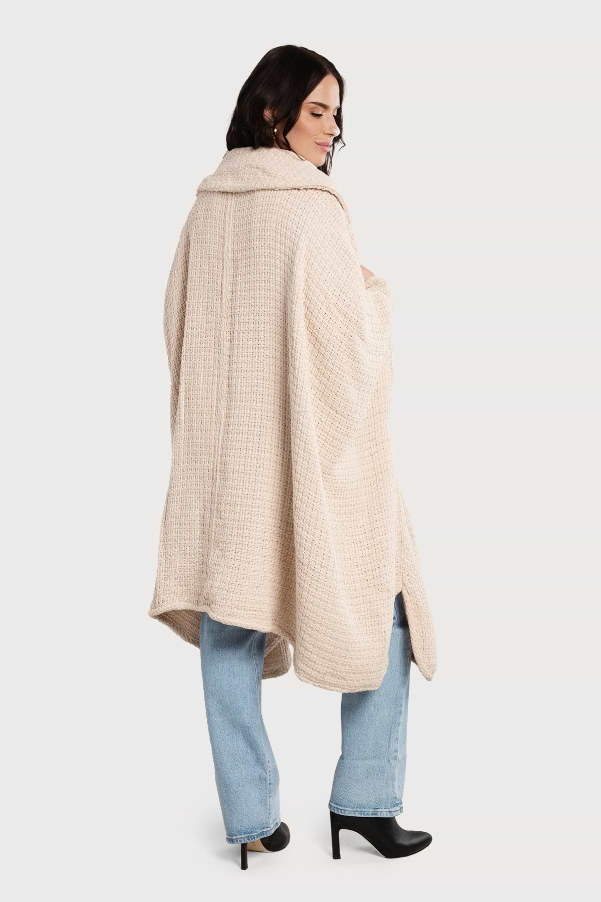 Comfy Oversized Waffle Knit Collared Jacket - Whisper Pink