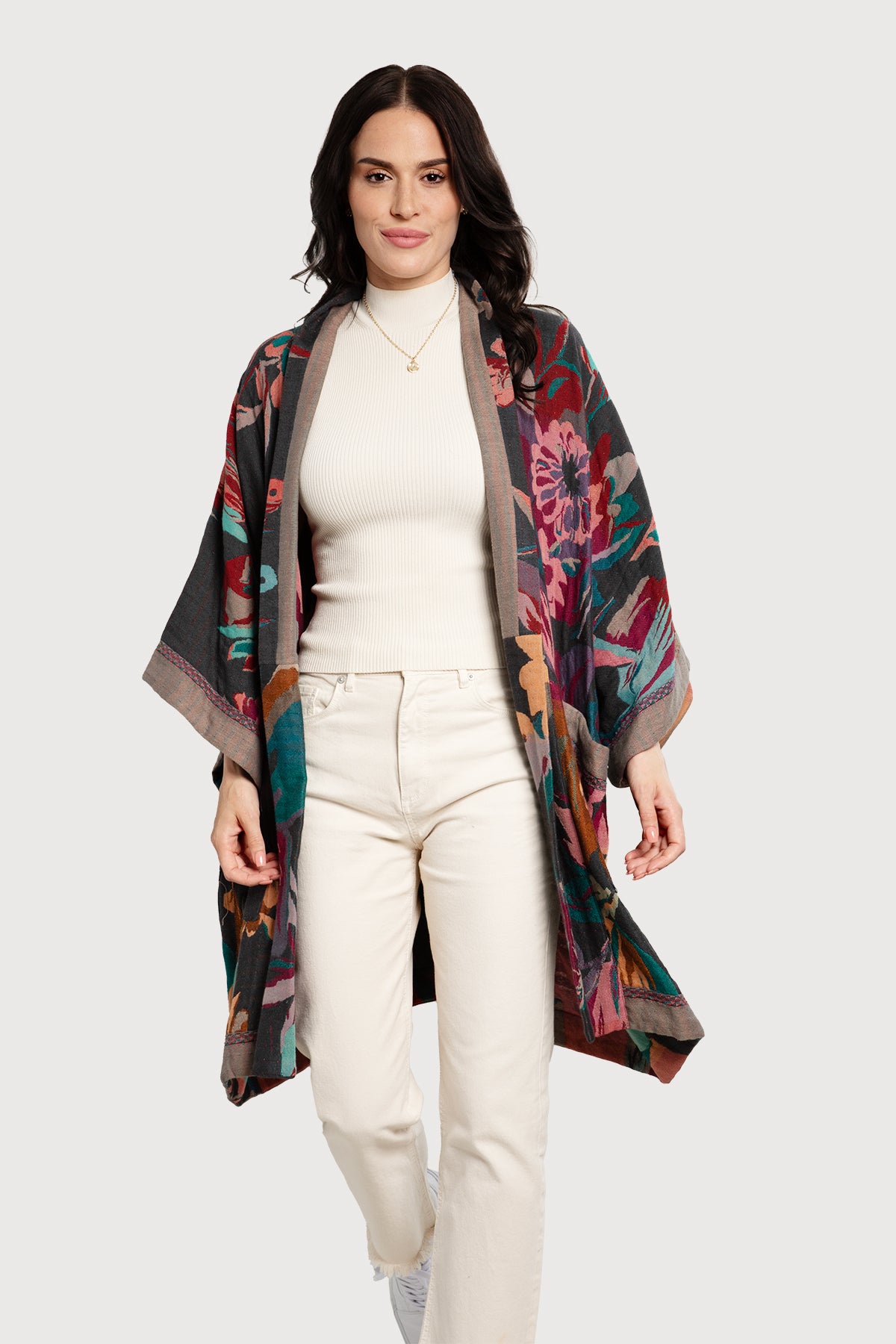 Floral Cotton Kimono Jacket - Dark Multi