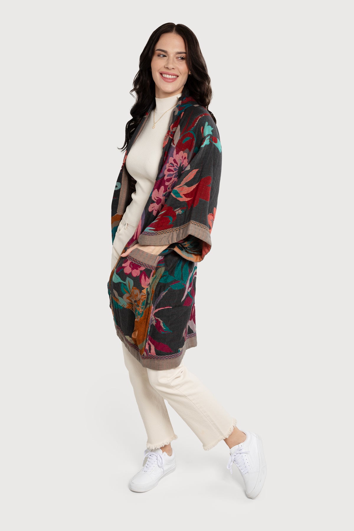 Floral Cotton Kimono Jacket - Dark Multi