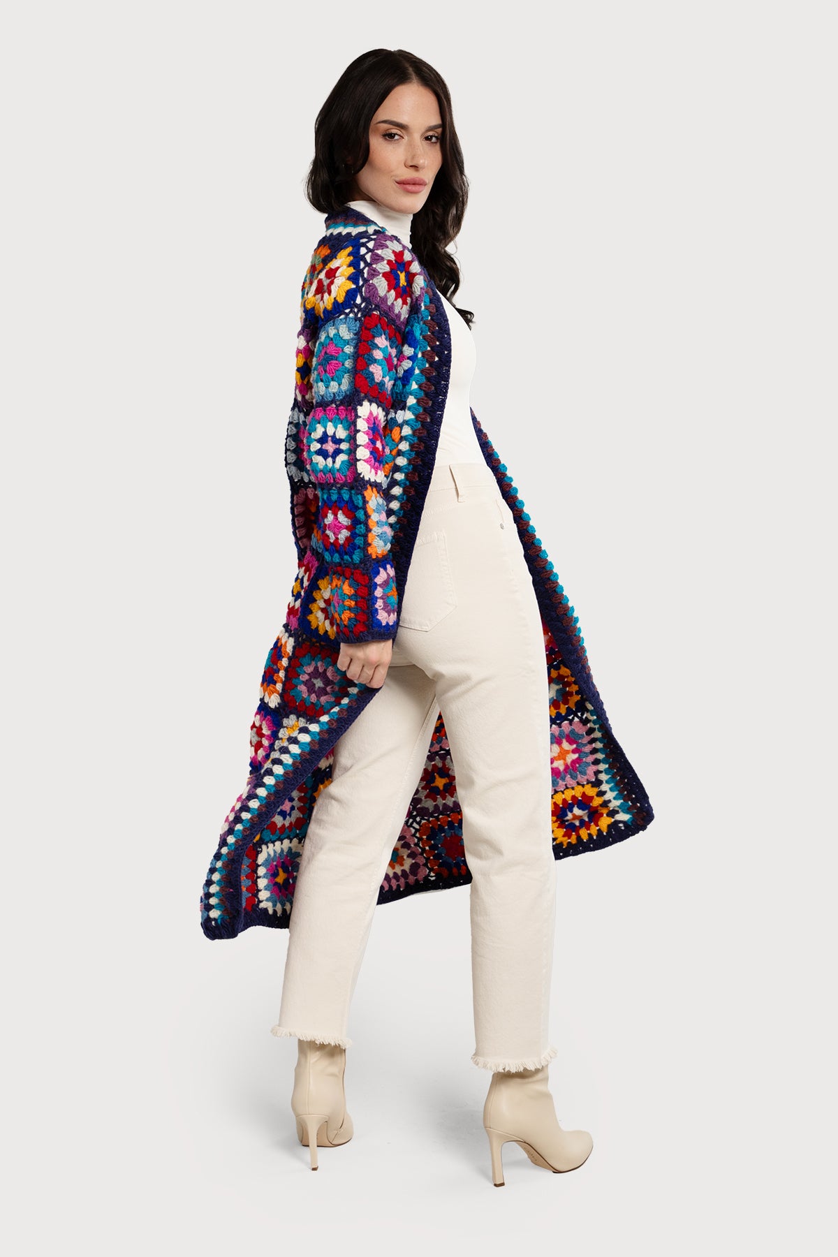 Wool Crochet Square Kimono Long