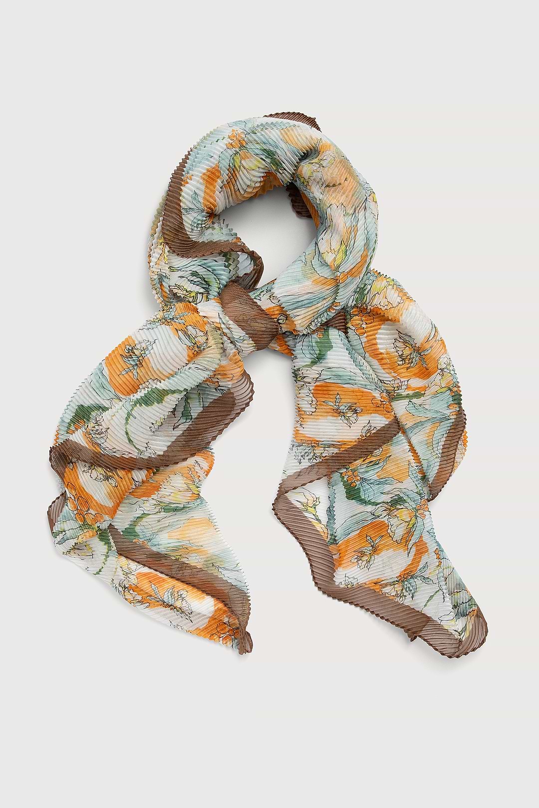 Floral And Fruit Pleated Scarf - Dark Orange