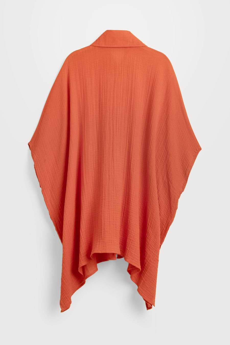 Oversized Textured Cotton Shirt - Orange