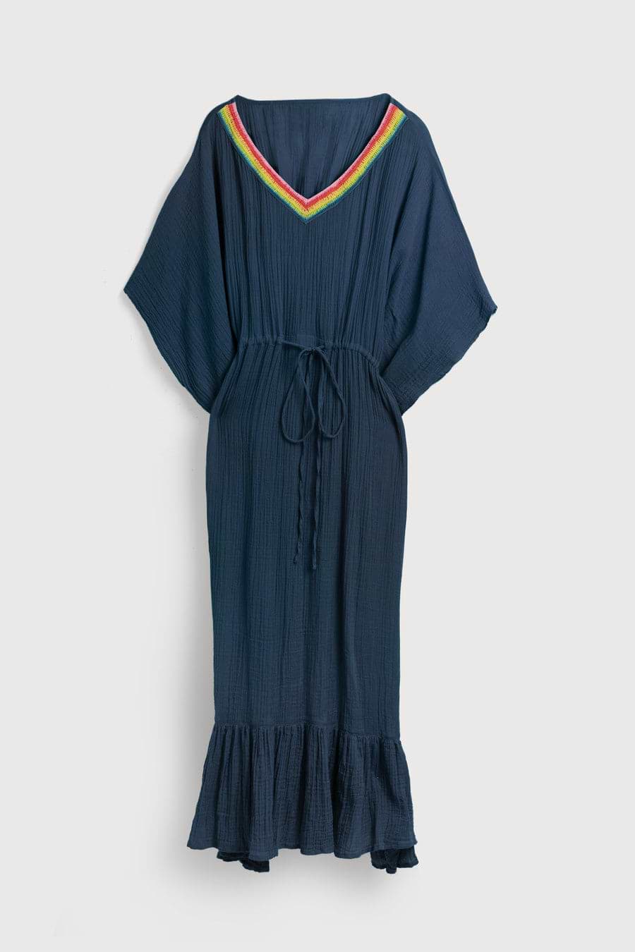 Crochet Rainbow Kaftan Maxi - Navy