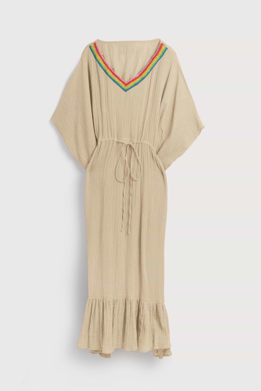 Crochet Rainbow Kaftan Maxi - Beige