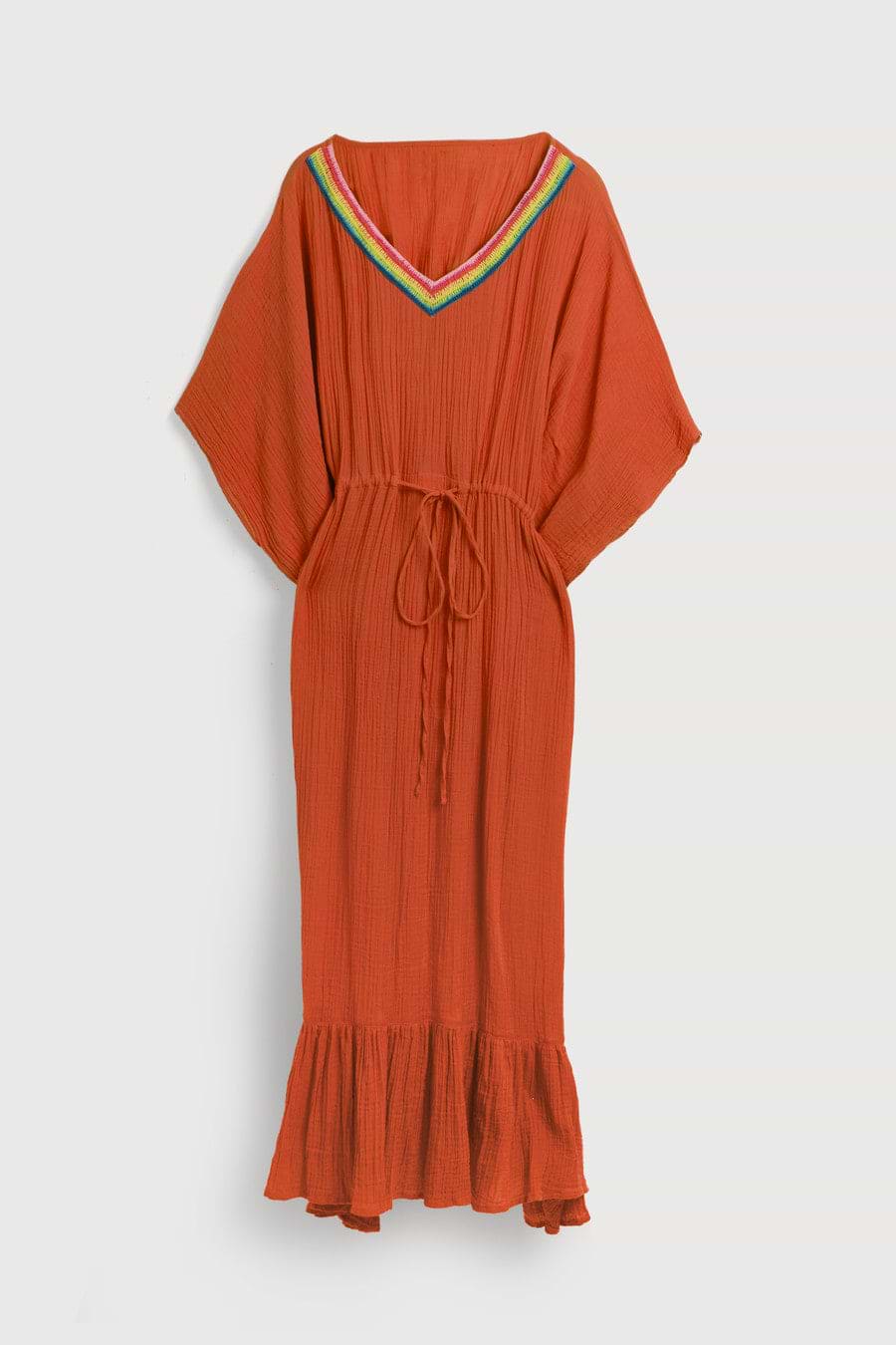 Crochet Rainbow Kaftan Maxi - Orange