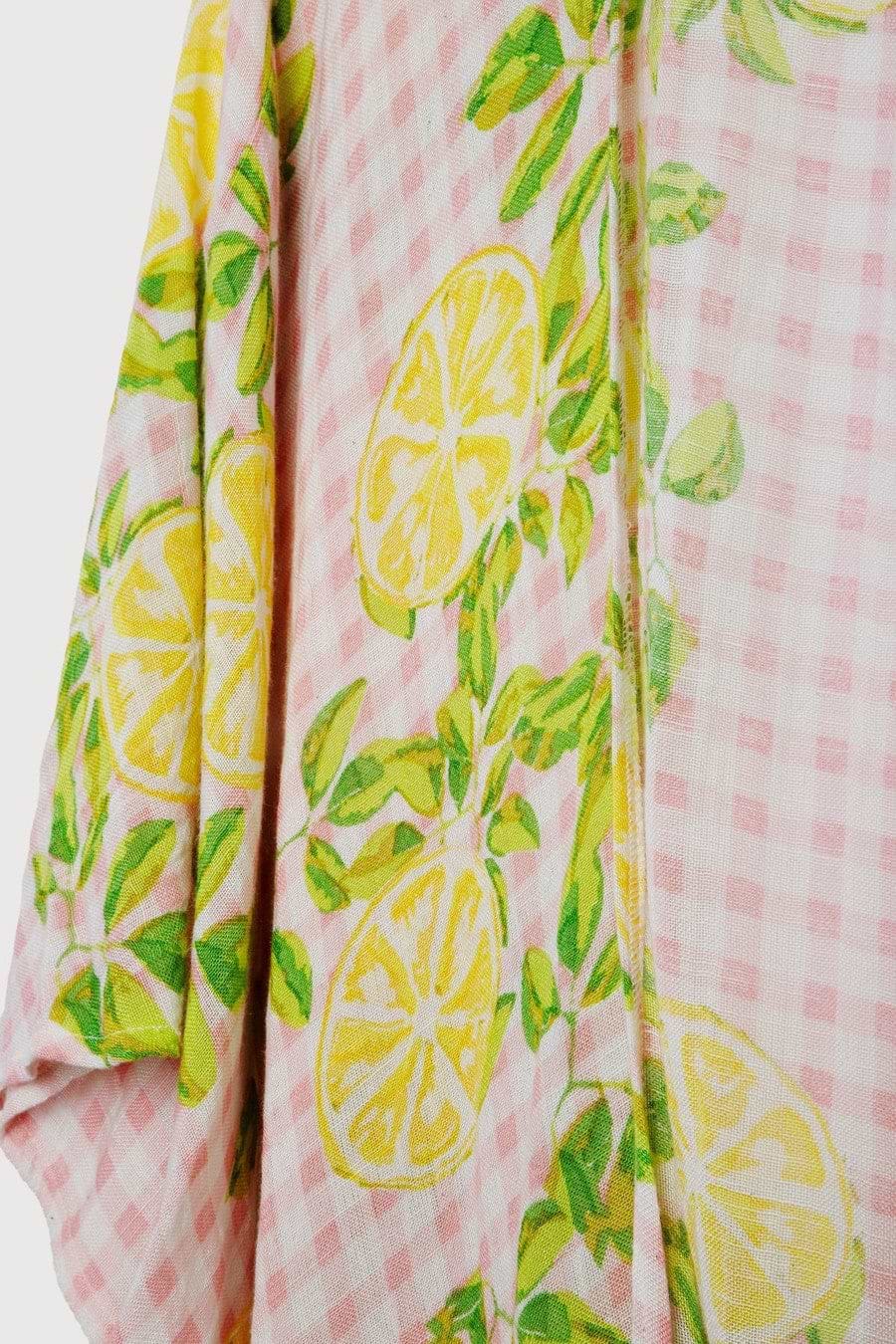 Short Tie Front Kimono Citrus Gingham - Pink