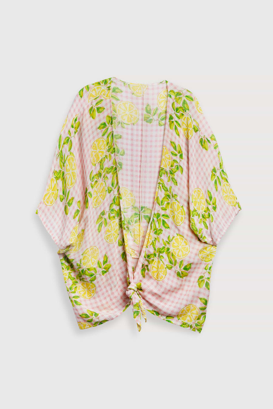 Short Tie Front Kimono Citrus Gingham - Pink