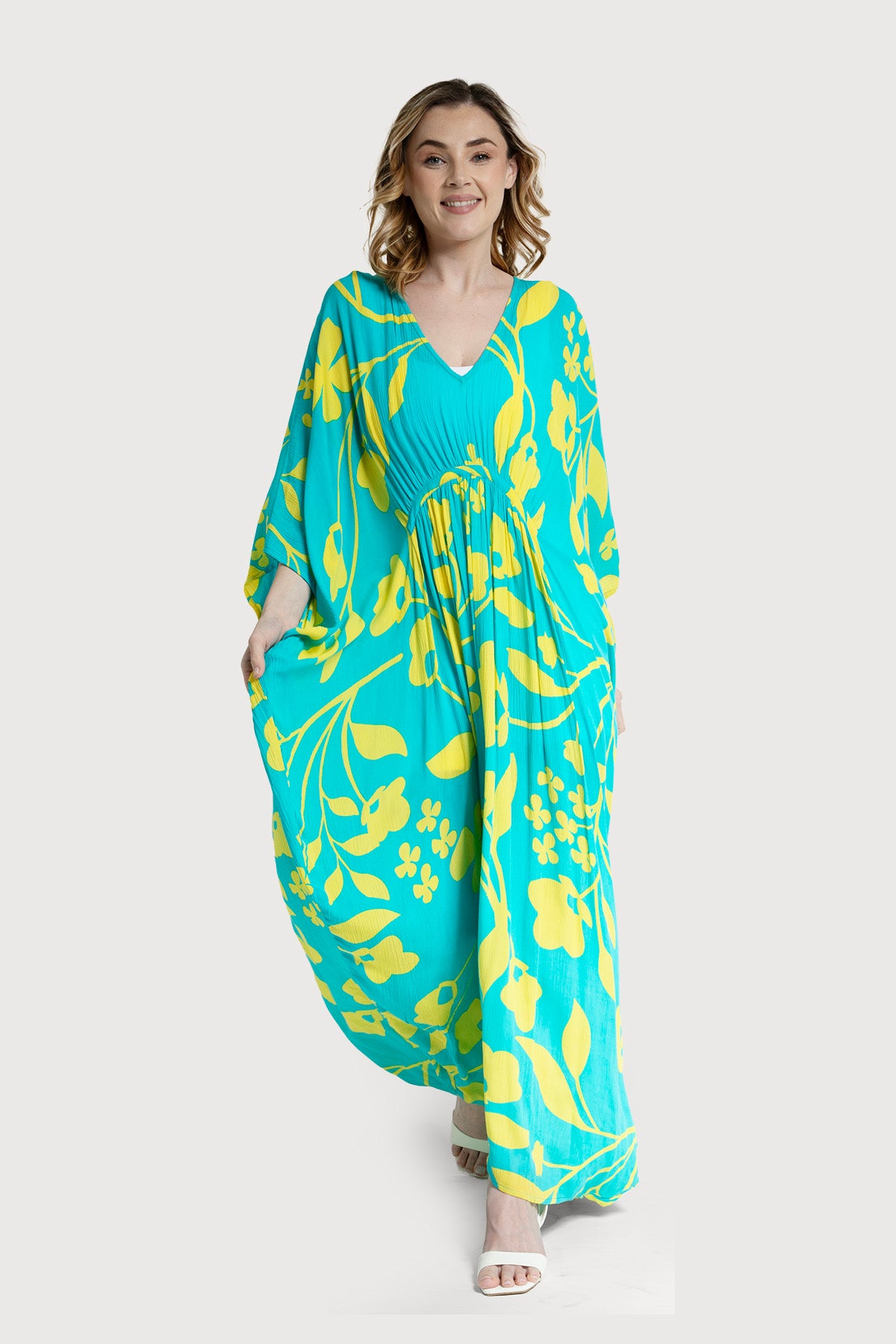 Bold Floral Kaftan Maxi Blue combo