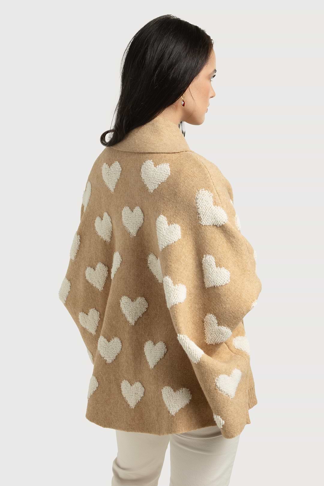 Heart Cardigan Ribbed Knit - Beige