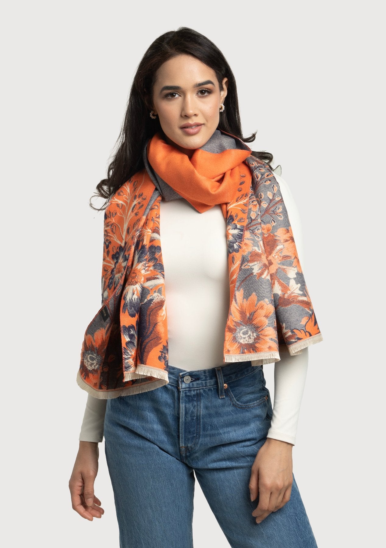 Reversible Floral Oversized Scarf - Gray