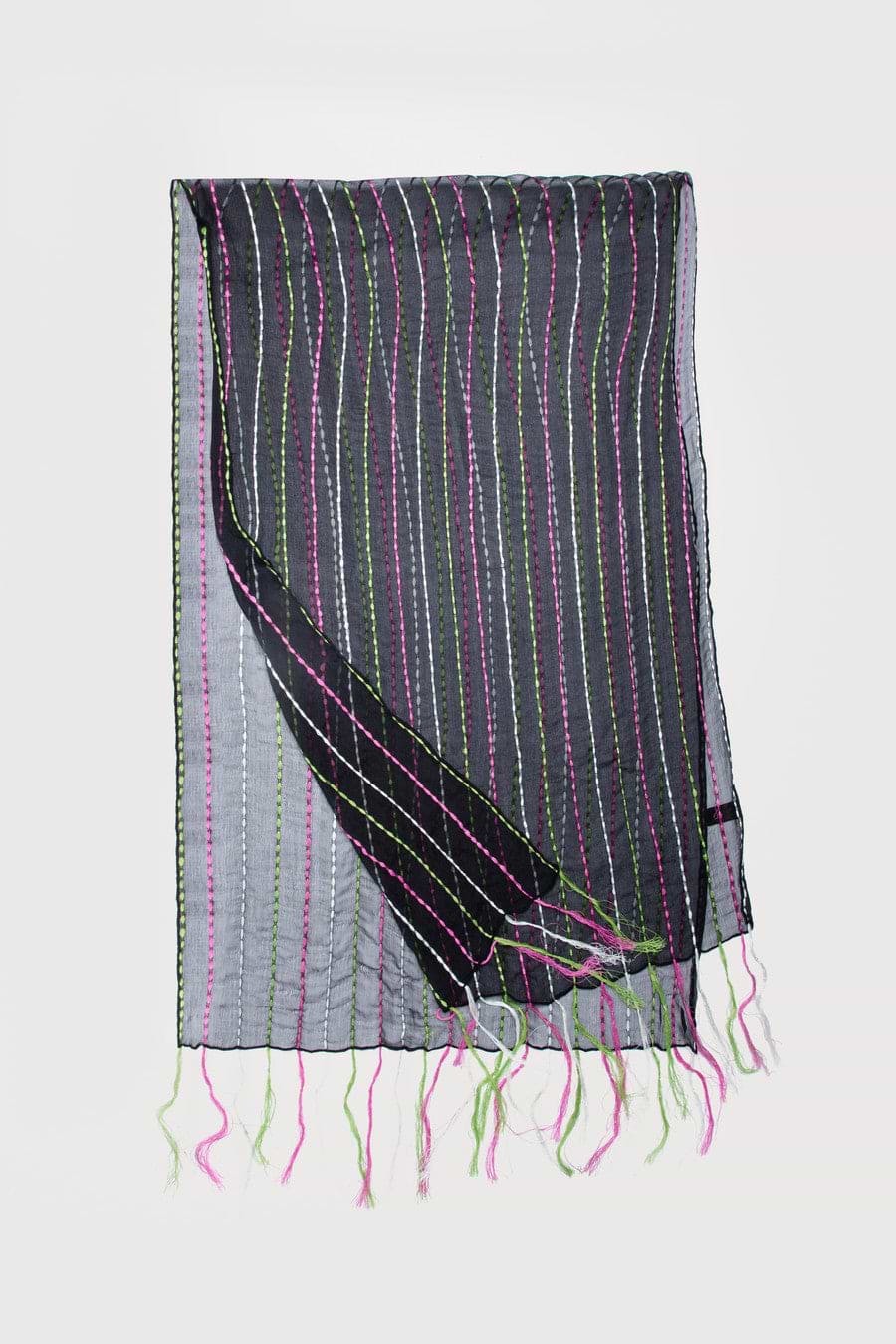 Rio Silk Scarf with Tassel - Black
