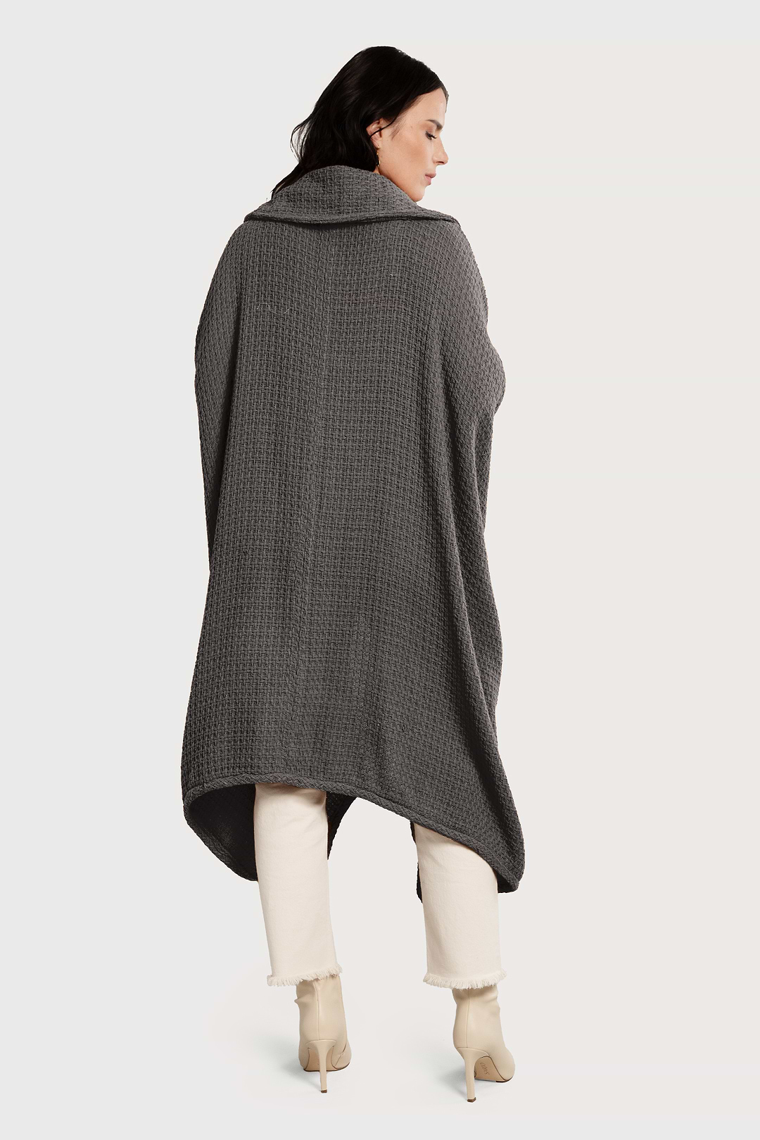 Comfy Oversized Waffle Knit Collared Jacket - Dark Gray