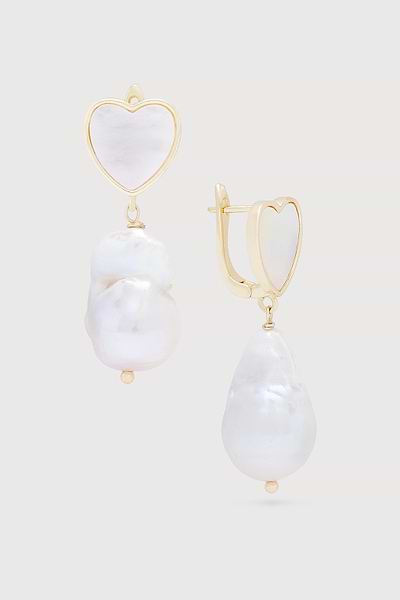 Heart Pearl Drop Dangle Earrings