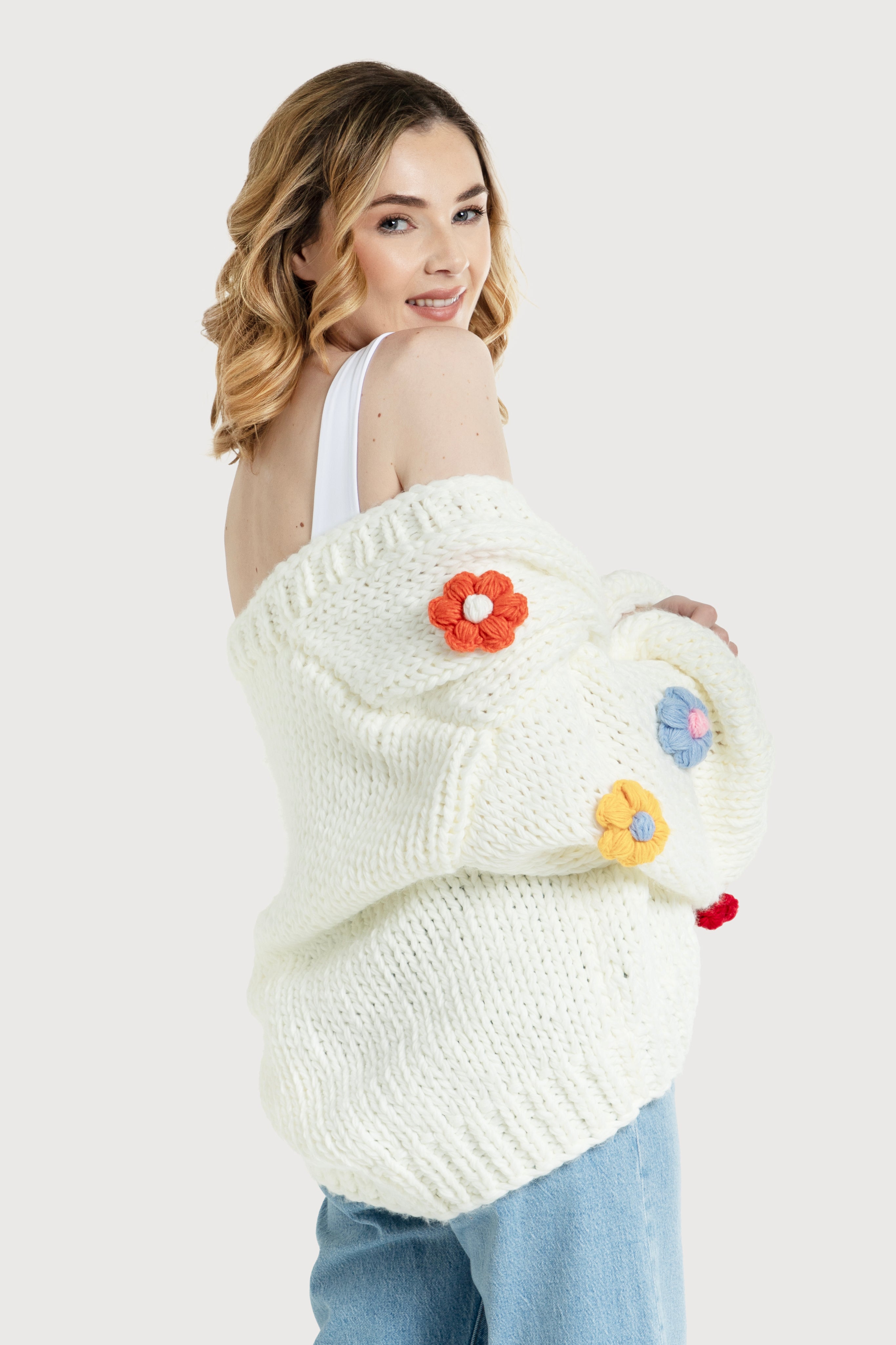Floral Knitted Applique Cardigan | SAACHI