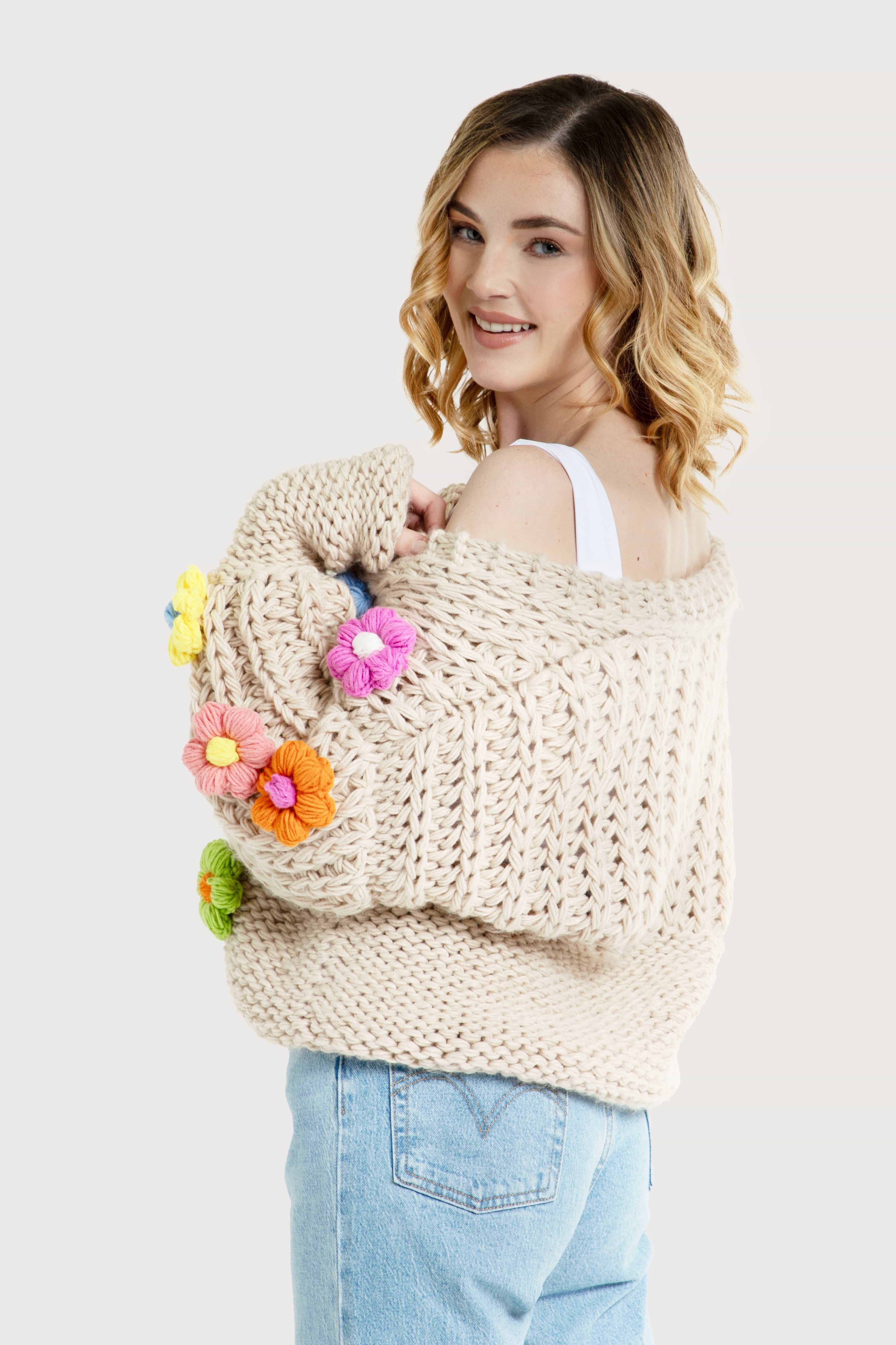 Applique Knit Floral Button Cardigan | SAACHI