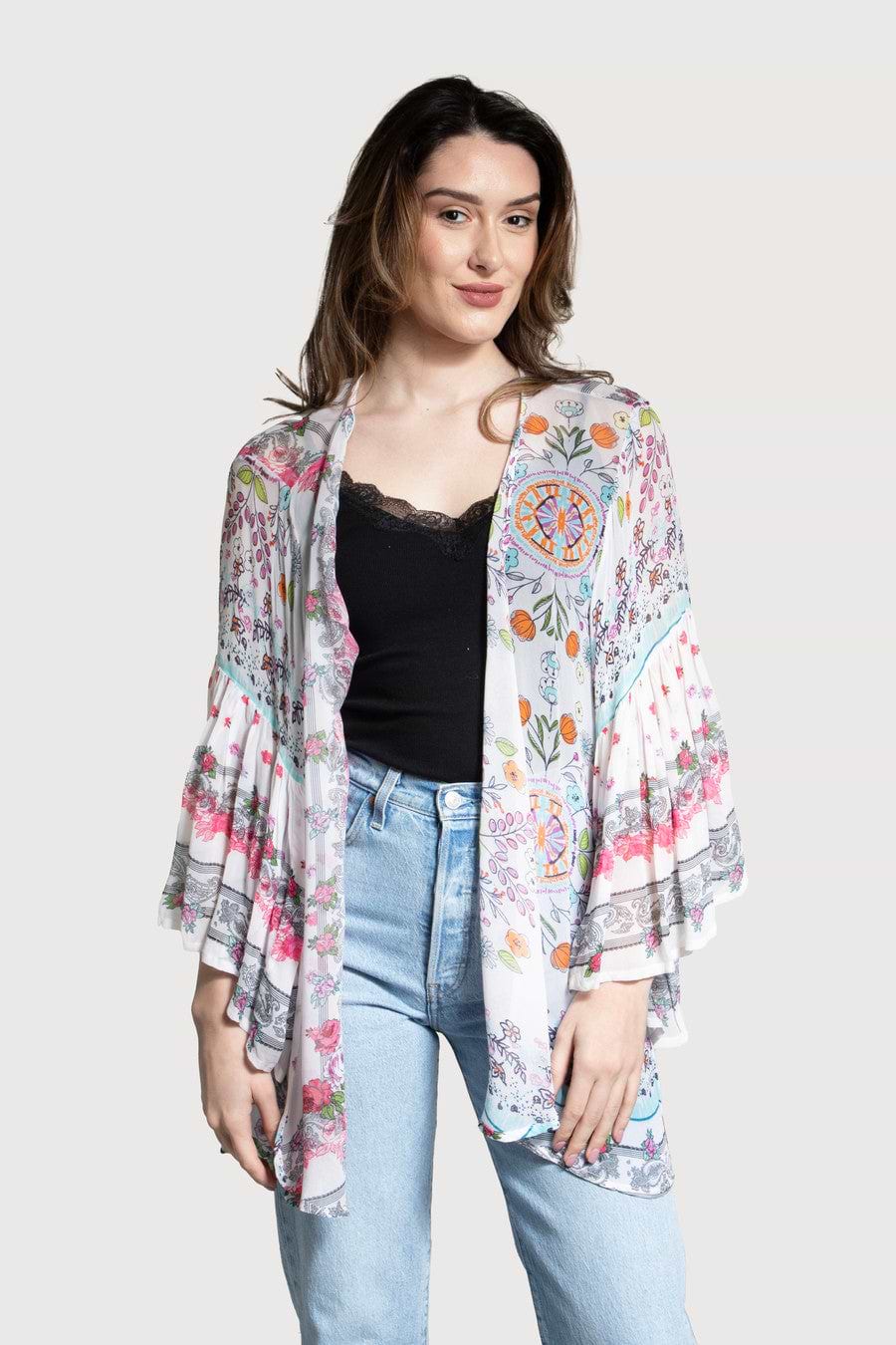 Mystical Garden Ruffle Sleeve Kimono - Neutral