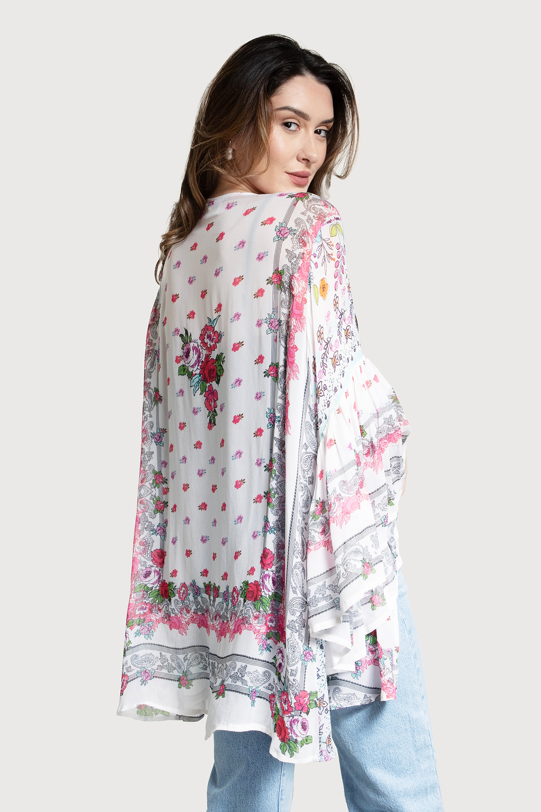 Mystical Garden Ruffle Sleeve Kimono - Neutral