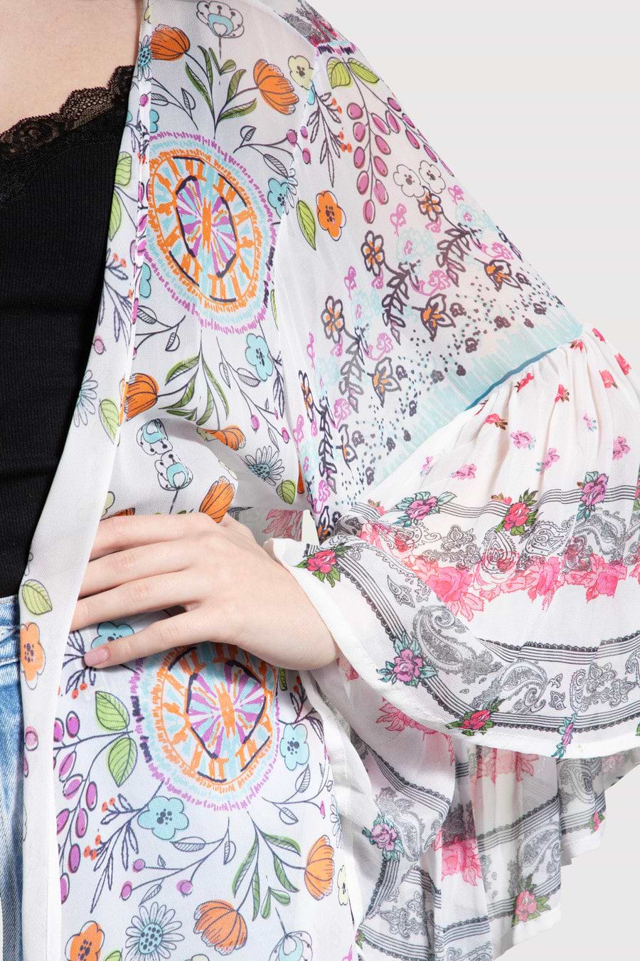 Mystical Garden Ruffle Sleeve Kimono - Neutral