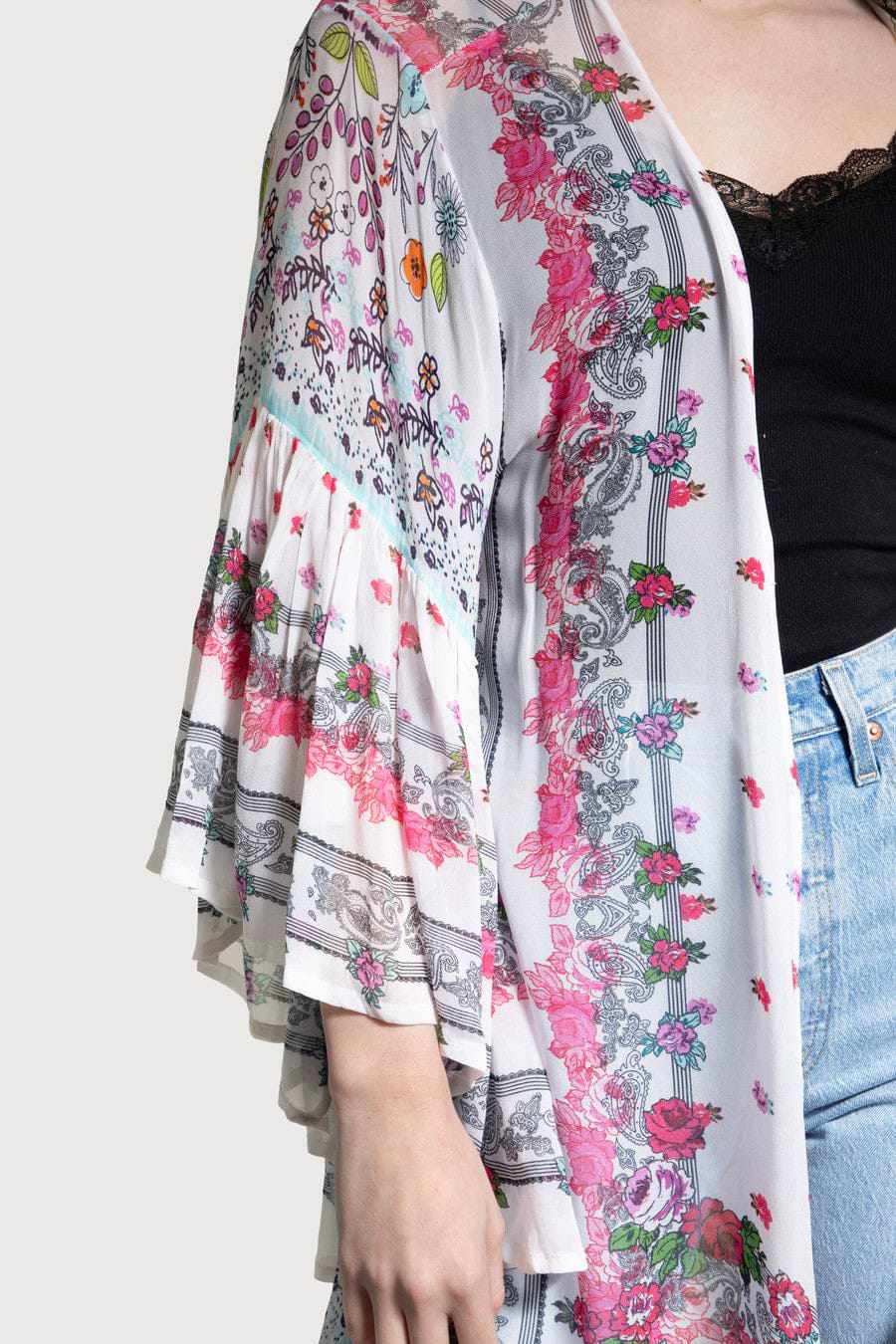 Mystical Garden Ruffle Sleeve Kimono - Neutral