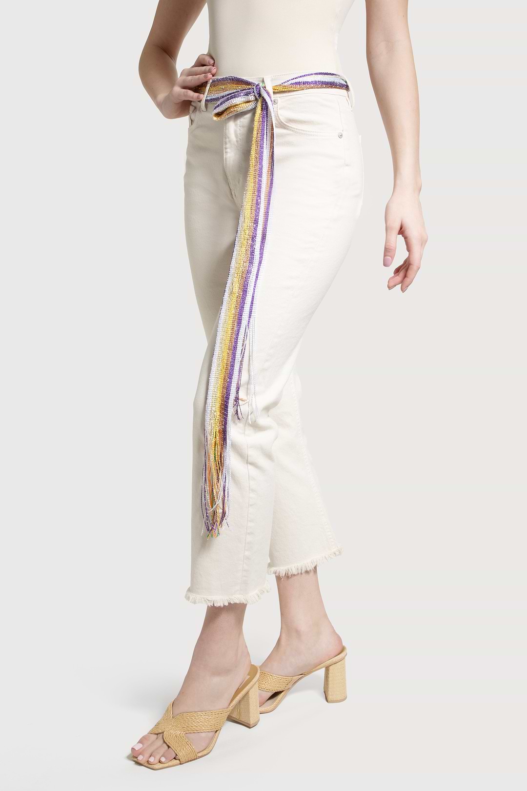 Lurex Solid Skinny Fringe Scarf - Multi