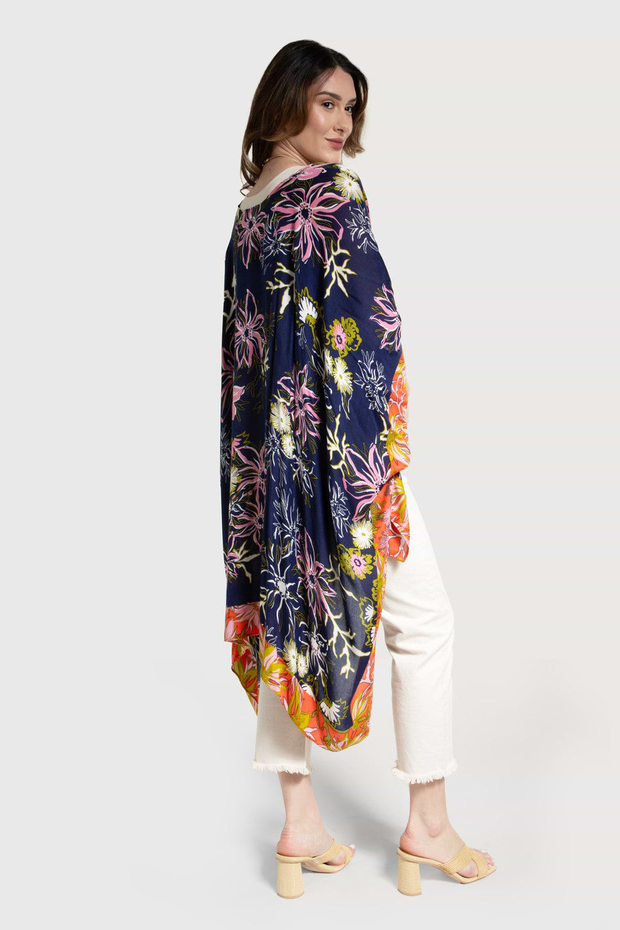 Vibrant Pattern Floral Kimono - Navy