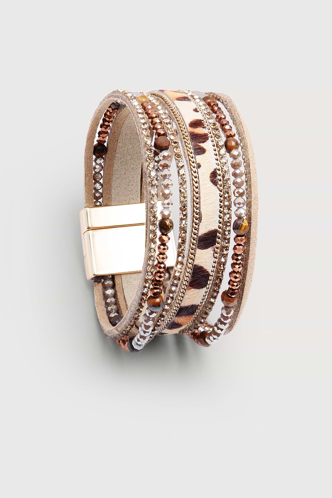Beaded Animal Fur Bracelet - Camel