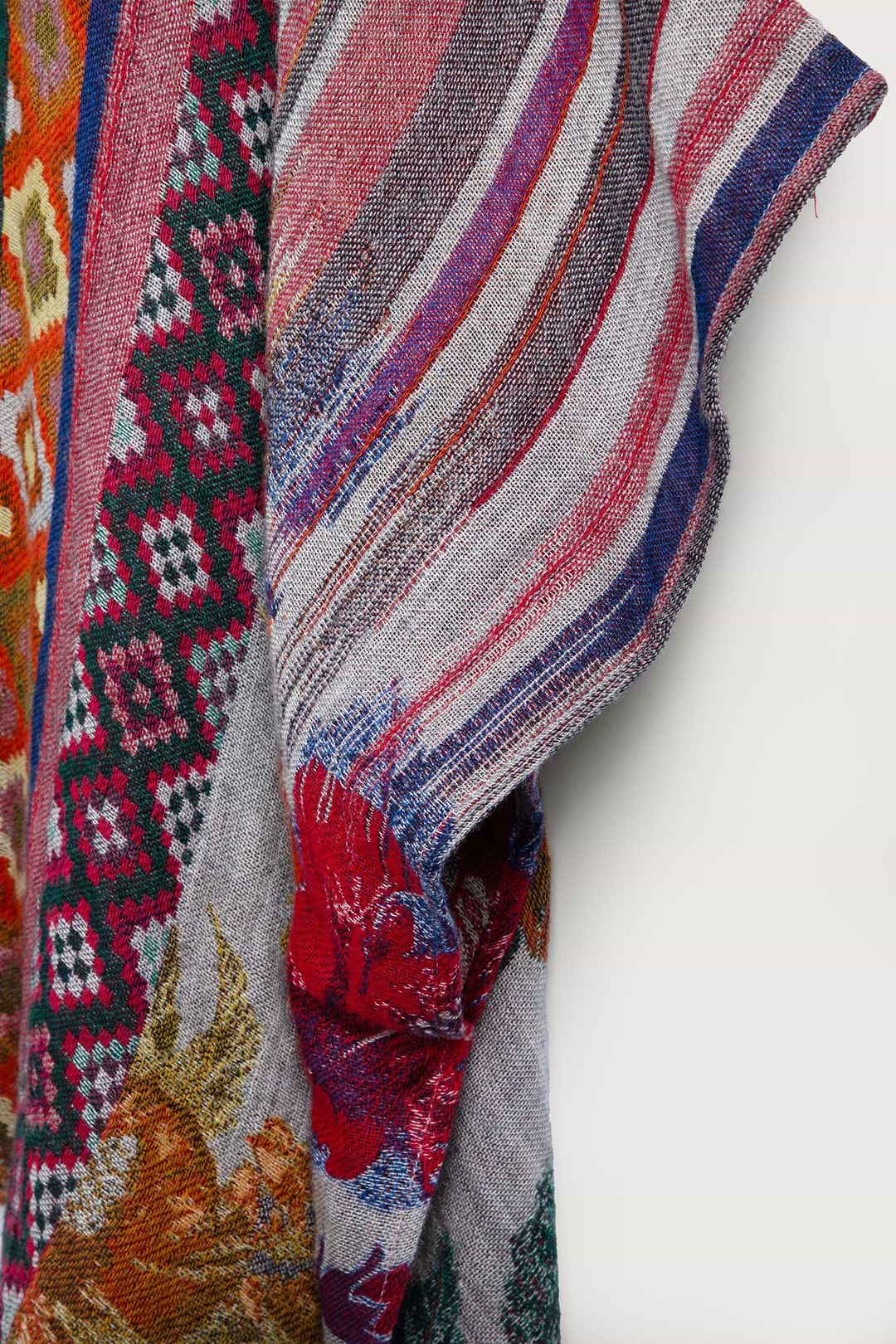 Floral Geometric Short Open Poncho - Dark Multi