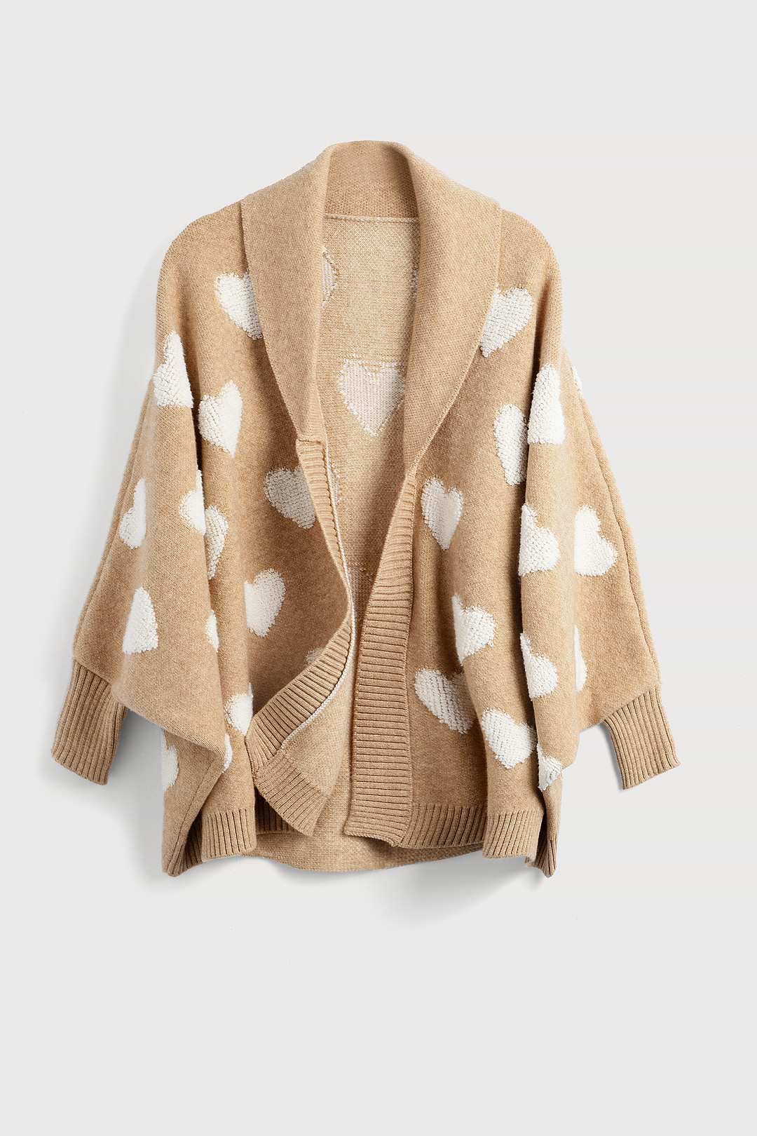 Heart Cardigan Ribbed Knit - Beige