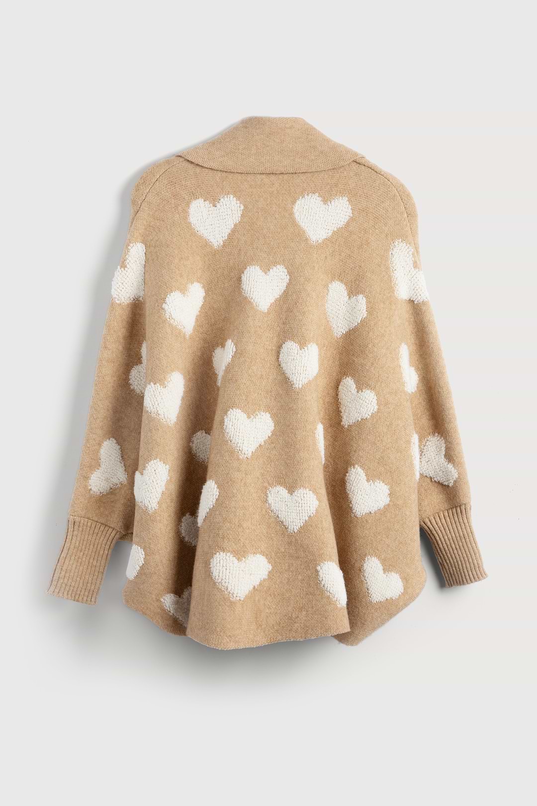 Heart Cardigan Ribbed Knit - Beige