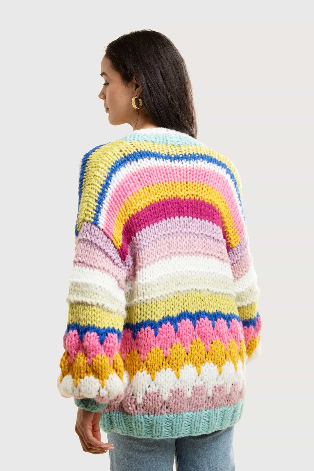Knitted Rainbow Bubble Stitch Cardigan - Multi