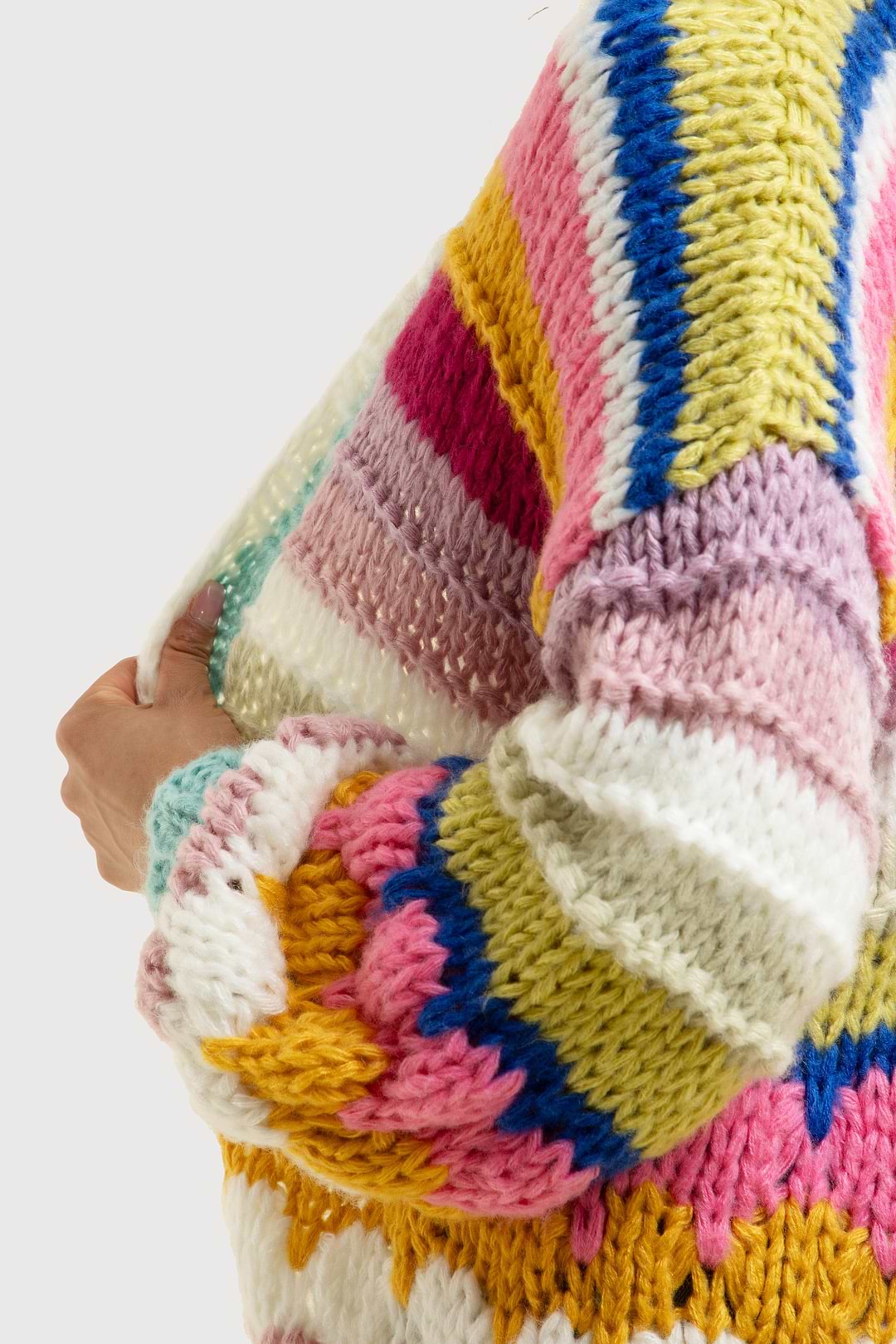 Knitted Rainbow Bubble Stitch Cardigan - Multi