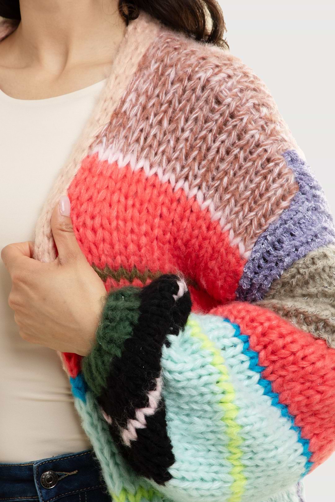 Knitted Rainbow Multitoned Cardigan - Multi