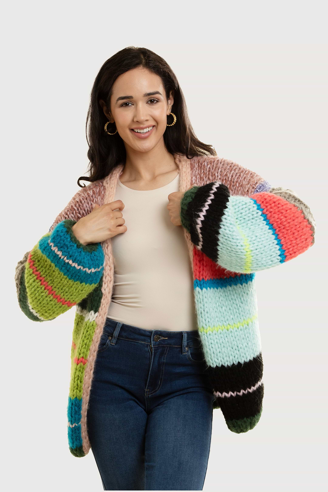 Knitted Rainbow Multitoned Cardigan - Multi