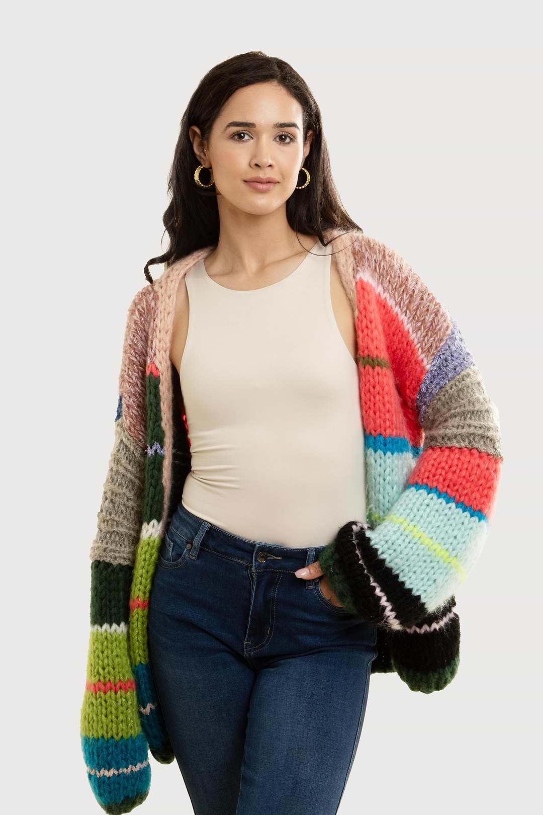 Knitted Rainbow Multitoned Cardigan - Multi
