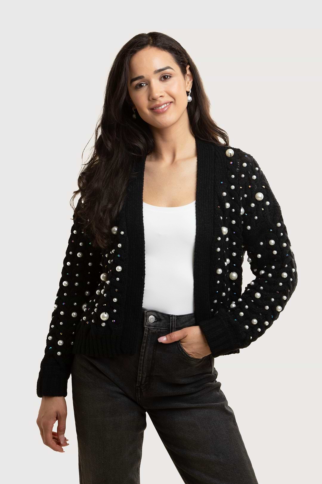 Holiday Cardigan Pearl Knit - Black