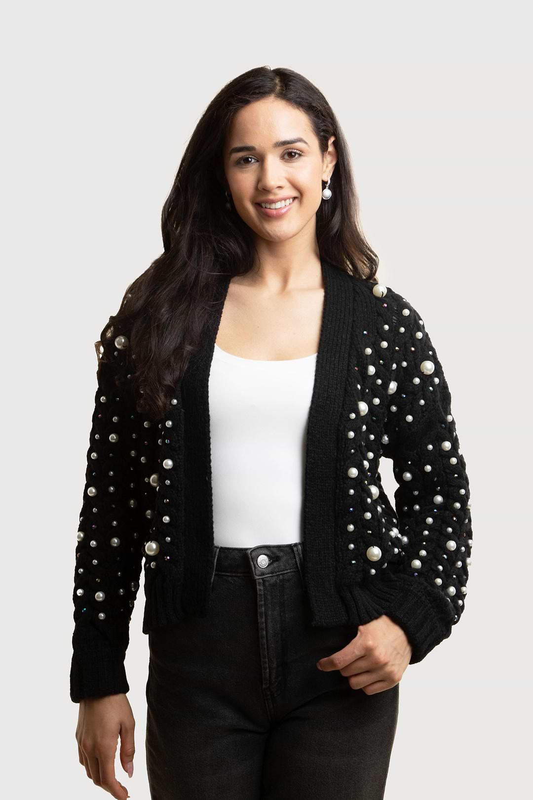 Holiday Cardigan Pearl Knit - Black