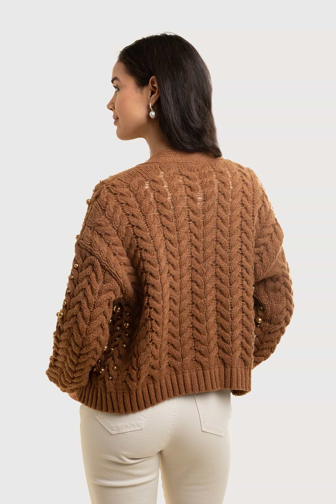 Holiday Cardigan Pearl Knit - Brown
