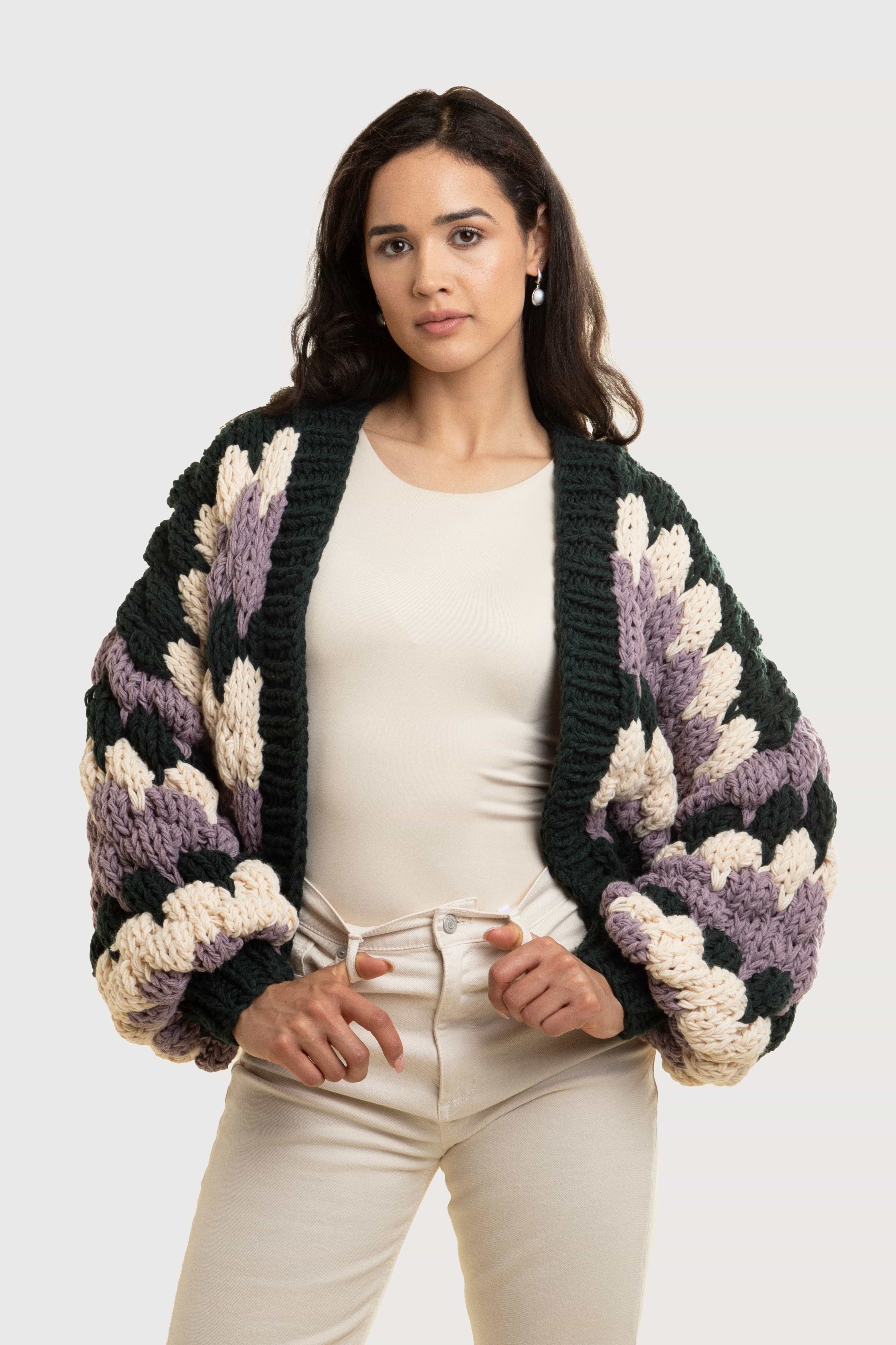 Cropped Chunky Knit Zig-Zag Cardigan | SAACHI