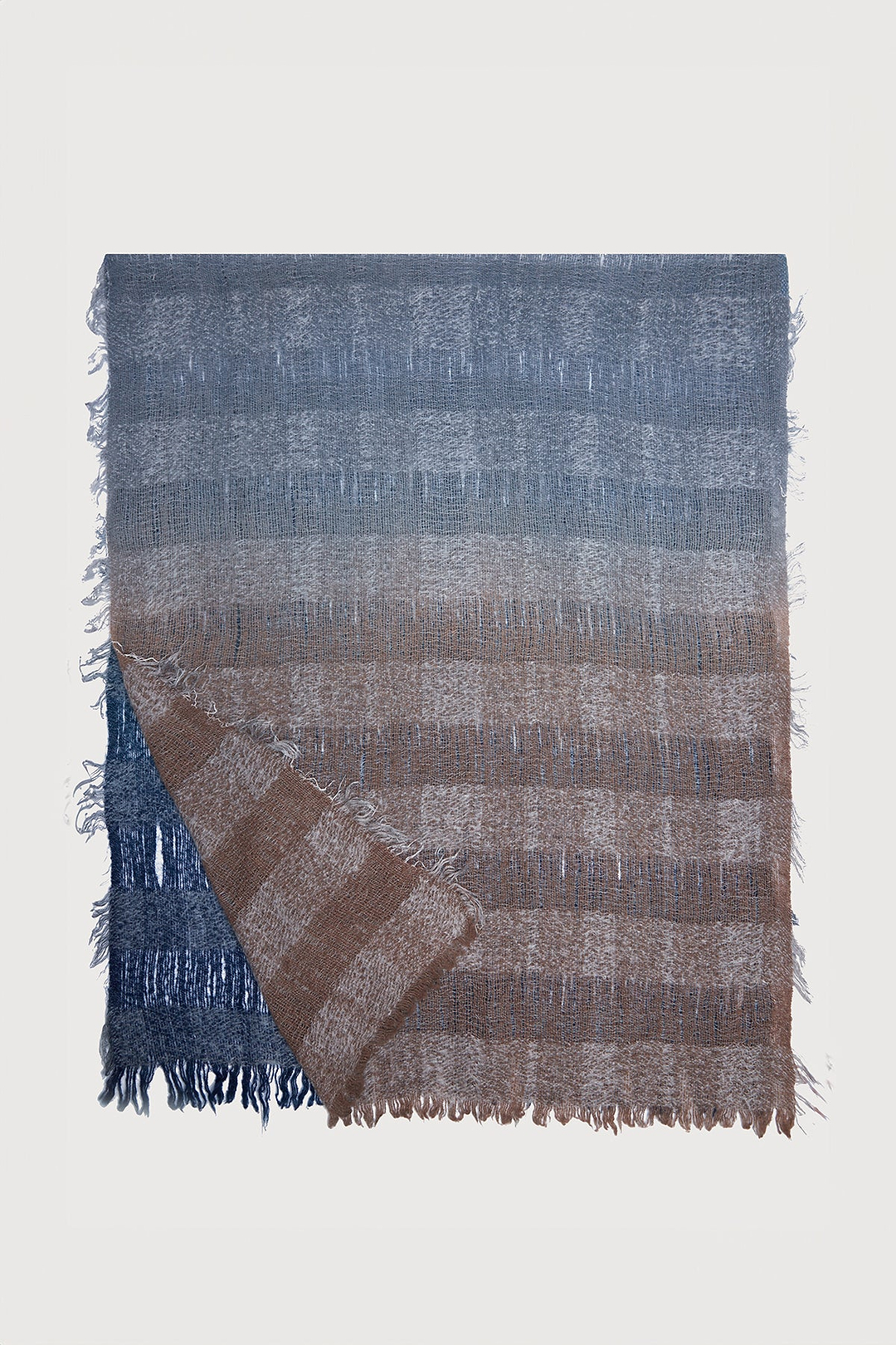 Striped Fringed Ombre Scarf - Gray