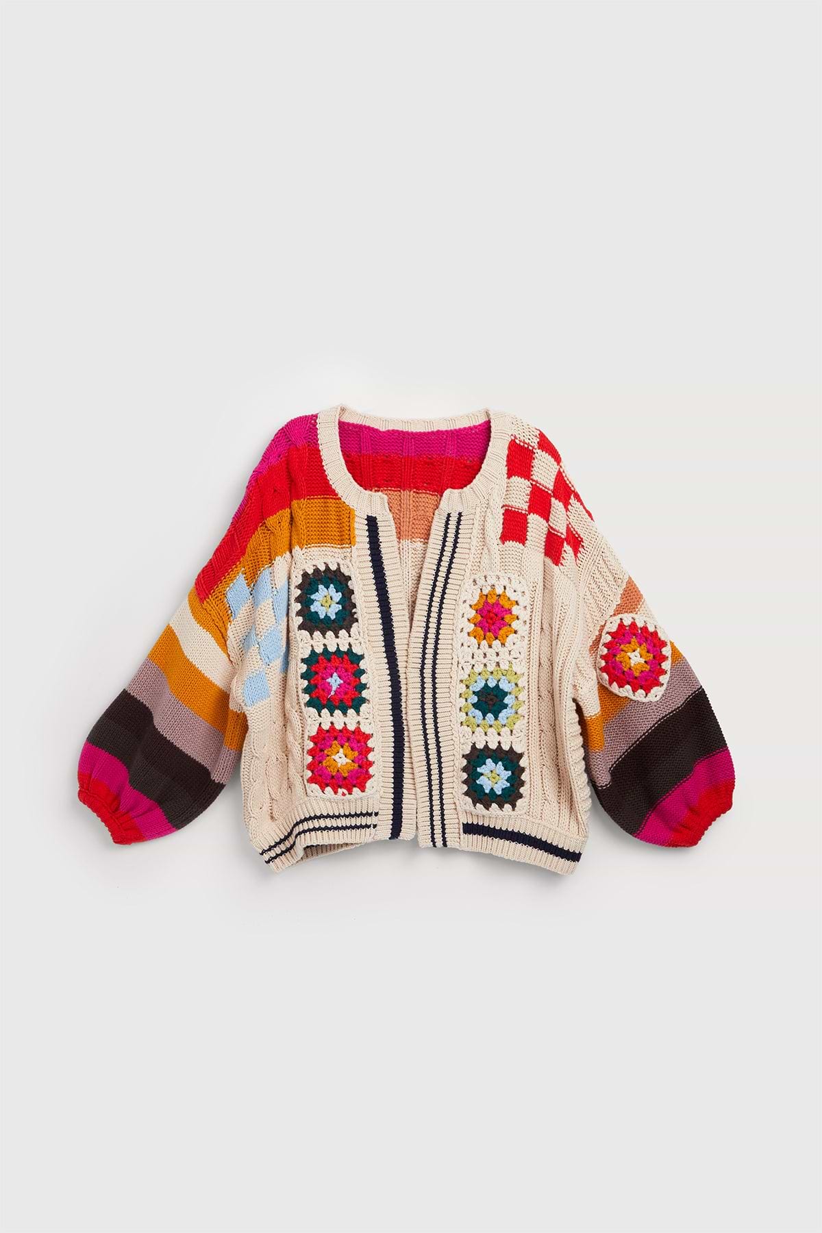 Square Checkered Multi Pattern Cardigan - Multi